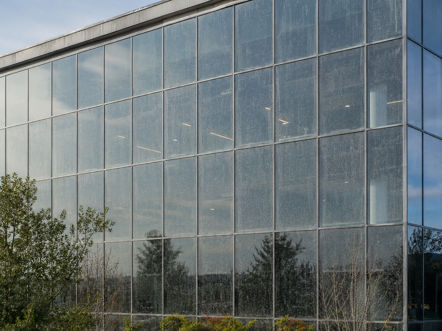 Commercial exterior glass before professional cleaning