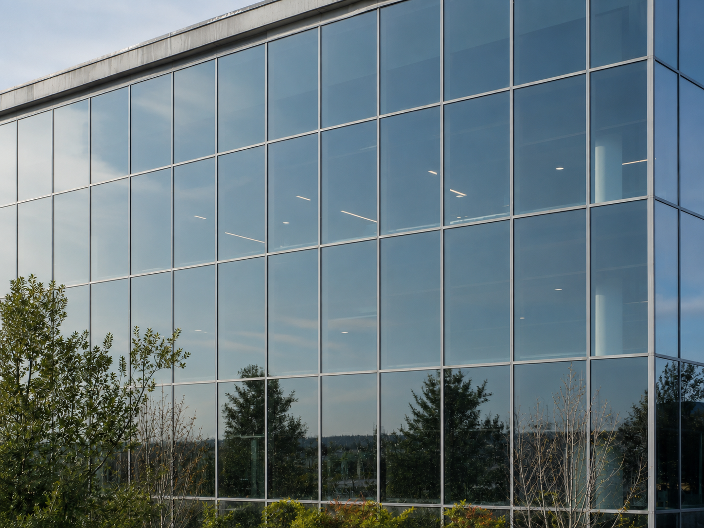 Commercial exterior glass after professional cleaning